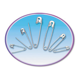 CHARLES LEONARD, INC LEO83450 Safety Pins, Nickel-Plated, Steel, Assorted Sizes, 50/pack