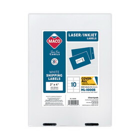 Maco MACML1000B Cover-All Opaque Laser/Inkjet Shipping Labels, Inkjet/Laser Printers, 2 x 4, White, 10 Labels/Sheet, 250 Sheets/Box