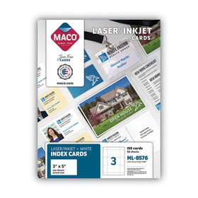 Maco MACML8576 Unruled Microperforated Laser/Inkjet Index Cards, 3 x 5, White, 150 Cards, 3 Cards/Sheet, 50 Sheets/Box