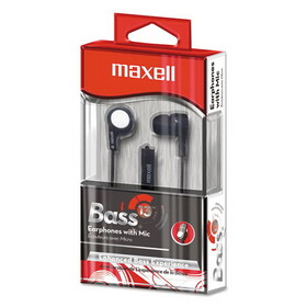 Maxell 199621 B-13 Bass Earbuds with Microphone, Black, 52" Cord