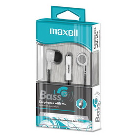 Maxell 199725 B-13 Bass Earbuds with Microphone, White, 52" Cord