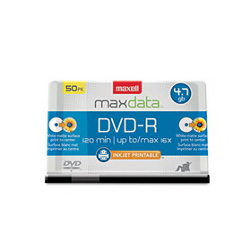MAXELL CORP. OF AMERICA MAX638022 Dvd-R Recordable Discs, Printable, 4.7gb, 16x, Spindle, White, 50/pack
