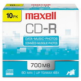 Maxell MAX648210 Cd-R Discs, 700mb/80min, 48x, W/slim Jewel Cases, Silver, 10/pack