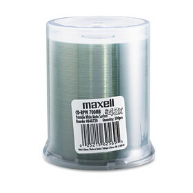 Maxell MAX648720 CD-R Printable Recordable Disc, 700 MB/80 min, 48x, Spindle, Matte White, 100/Pack