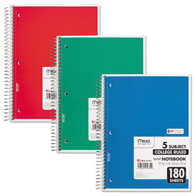 MEAD PRODUCTS MEA05682 Spiral Bound Notebook, Perforated, College Rule, 8 X 10 1/2, White, 180 Sheets
