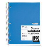Mead MEA06710 Spiral Bound Notebook, Perforated, College Rule, 8 1/2 X 11, White, 120 Sheets