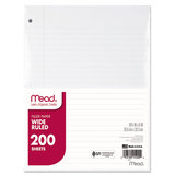 MEAD PRODUCTS MEA15200 Filler Paper, 15lb, Wide Rule, 3 Hole, 10 1/2 X 8, 200 Sheets