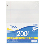 Mead MEA17208 Filler Paper, 15lb, College Rule, 11 X 8 1/2, White, 200 Sheets