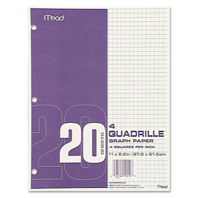 Mead MEA19010 Graph Paper Tablet, 3-Hole, 8.5 x 11, Quadrille: 4 sq/in, 20 Sheets/Pad, 12 Pads/Pack