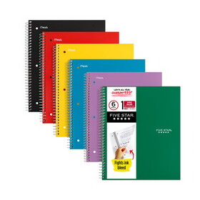Five Star MEA38042 Wirebound Notebook, 1 Subject, Wide/Legal Rule, Randomly Assorted Covers, 10.5 x 8, 100 Sheets, 6/Pack