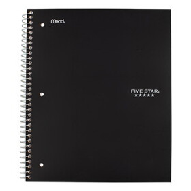 Five Star MEA72057 Wirebound Notebook with Two Pockets, 1-Subject, Medium/College Rule, Black Cover, (100) 11 x 8.5 Sheets