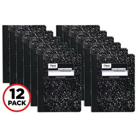 Mead MEA72936 Square Deal Composition Book, 3-Subject, Wide/Legal Rule, Black Cover, (100) 9.75 x 7.5 Sheets, 12/Pack