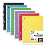 Mead 73065 Spiral Notebook, 1 Subject, Medium/College Rule, Assorted Color Covers, 10.5 x 8, 70 Sheets, 6/Pack