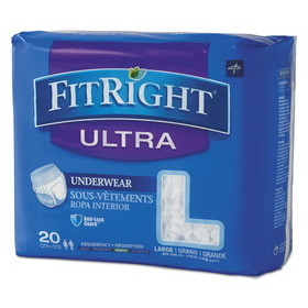 Medline MIIFIT23505ACT FitRight Ultra Protective Underwear, Large, 40" to 56" Waist, 20/Pack, 4 Pack/Carton