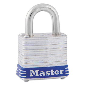 MASTER LOCK COMPANY MLK7D Four-Pin Tumbler Lock, Laminated Steel Body, 1 1/8" Wide, Silver/blue, Two Keys