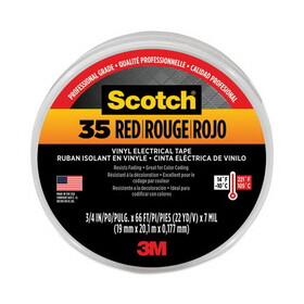 3M MMM10810 Scotch 35 Vinyl Electrical Color Coding Tape, 3" Core, 0.75" x 66 ft, Red