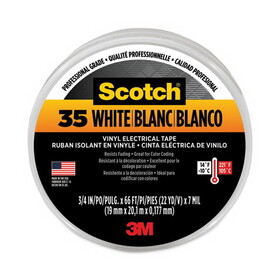 3M 500-10828 Scotch 35 Vinyl Electrical Color Coding Tape, 3/4" x 66ft, White