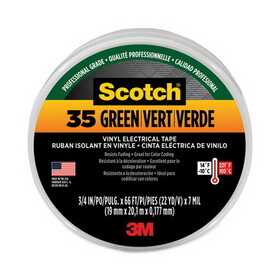 3M MMM10851 Scotch 35 Vinyl Electrical Color Coding Tape, 3" Core, 0.75" x 66 ft, Green