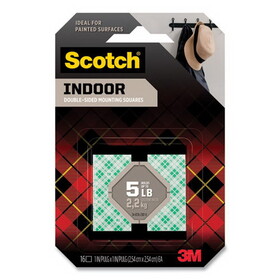 Scotch MMM111SSQ16 Permanent High-Density Foam Mounting Tape, 1" Squares, Double-Sided, Holds Up to 5 lbs, White, 16/Pack