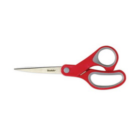 Scotch MMM1428 Multi-Purpose Scissors, Pointed, 8" Length, 3 3/8" Cut, Red/gray