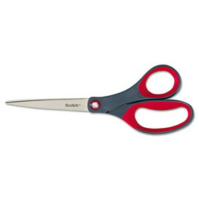 Scotch MMM1448 Precision Scissors, Pointed, 8" Length, 3 1/8" Cut, Gray/red