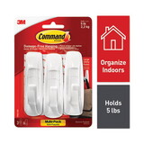 Command MMM170033ES General Purpose Hooks Multi-Pack, Large, Plastic, White, 5 lb Capacity, 3 Hooks and 6 Strips/Pack
