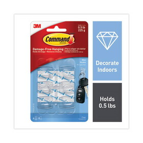 Command MMM17006CLRES Clear Hooks and Strips, Mini, Plastic, 0.5 lb Capacity, 6 Hooks and 8 Strips/Pack