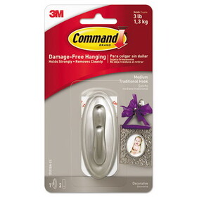 Command 17051BN-ES Decorative Hooks, Traditional, Medium, 1 Hook & 2 Strips/Pack