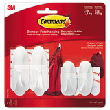 Command MMM170812VPES General Purpose Designer Hooks, Small/Medium, Plastic, White, 1lb and 3 lb Capacities, 4 Hooks and 4 Strips/Pack