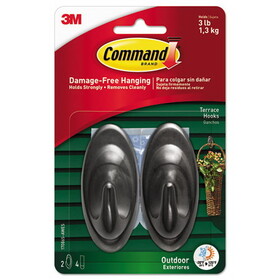 Command MMM17086SAWES All Weather Hooks and Strips, Medium, Plastic, Slate, 3 lb Capacity, 2 Hooks and 4 Strips/Pack