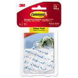 Command 17091CLR-6ES Clear Hooks and Strips, Plastic, Medium, 6 Hooks and 12 Strips/Pack