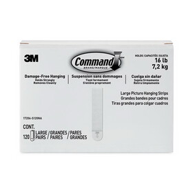 Command MMM17206S120NA Picture Hanging Strips, Value Pack, Large, Removable, Holds Up to 16 lbs, 0.75 x 3.65, White, 120 Pairs/Pack