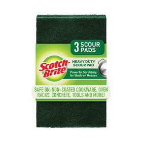 Scotch-Brite MMM22310CT Heavy-Duty Scour Pad, 3.8 x 6, Green, 10/Carton