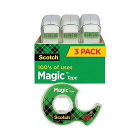 Scotch MMM3105 Magic Tape In Handheld Dispenser, 3/4" X 300", 1" Core, Clear, 3/pack