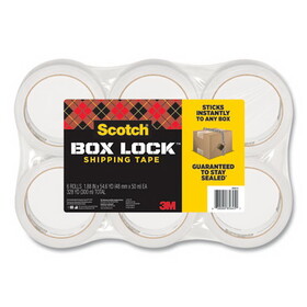 Scotch MMM39506 Box Lock Shipping Packaging Tape, 3" Core, 1.88" x 54.6 yds, Clear, 6/Pack