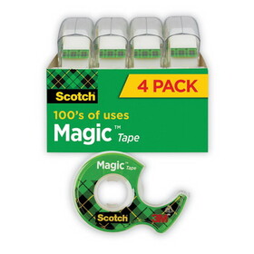 Scotch MMM4105 Magic Tape In Handheld Dispenser, 3/4" X 300", 1" Core, Clear, 4/pack