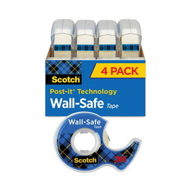 Scotch 4183 Wall-Safe Tape, 1" Core, 3/4" x 650", Clear, 4/Pack