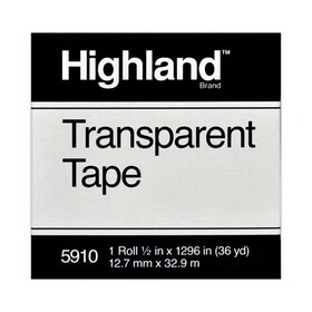 Highland MMM5910121296 Transparent Tape, 1/2" X 1296", 1" Core, Clear