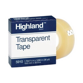 Highland MMM5910341296 Transparent Tape, 3/4" X 1296", 1" Core, Clear
