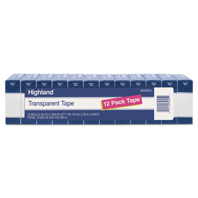 Highland MMM5910K12 Transparent Tape, 3/4" X 1000", 1" Core, Clear, 12/pack