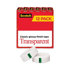 Scotch 600K12 Transparent Tape, 1" Core, 0.75" x 83.33 ft, Transparent, 12/Pack