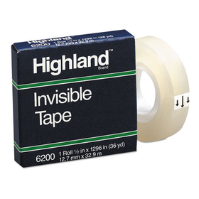 Highland MMM6200121296 Invisible Permanent Mending Tape, 1/2" X 1296", 1" Core, Clear