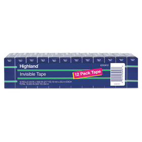 Highland MMM6200K12 Invisible Permanent Mending Tape, 3/4" X 1000", 1" Core, Clear, 12/pack