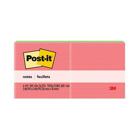 Post-It MMM6306AN Original Pads in Poptimistic Collection Colors, Note Ruled, 3" x 3", 100 Sheets/Pad, 6 Pads/Pack