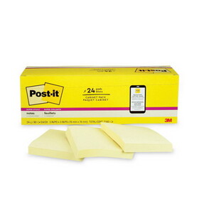 3M/COMMERCIAL TAPE DIV. MMM65424SSCP Canary Yellow Note Pads, 3 X 3, 90-Sheet, 24/pack