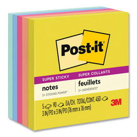 Post-it Notes Super Sticky MMM6545SSJOY Note Pads in Summer Joy Collection Colors, 3" x 3", Summer Joy Collection Colors, 90 Sheets/Pad, 5 Pads/Pack