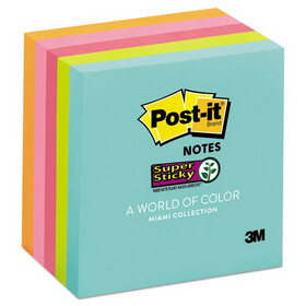 Post-it Notes Super Sticky 654-5SSMIA Pads in Miami Colors, 3 x 3, 90/Pad, 5 Pads/Pack