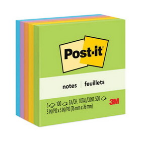 Post-It MMM6545UC Original Pads in Floral Fantasy Collection Colors, 3" x 3", 100 Sheets/Pad, 5 Pads/Pack