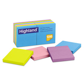 Highland MMM6549B Self-Stick Notes, 3 X 3, Assorted Bright, 100-Sheet, 12/pack