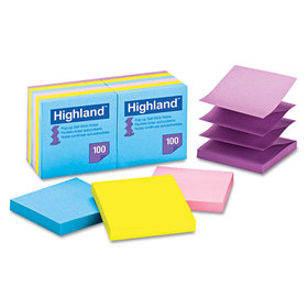 Highland MMM6549PUB Self-Stick Pop-Up Notes, 3 X 3, Assorted Bright, 100-Sheet, 12/pack